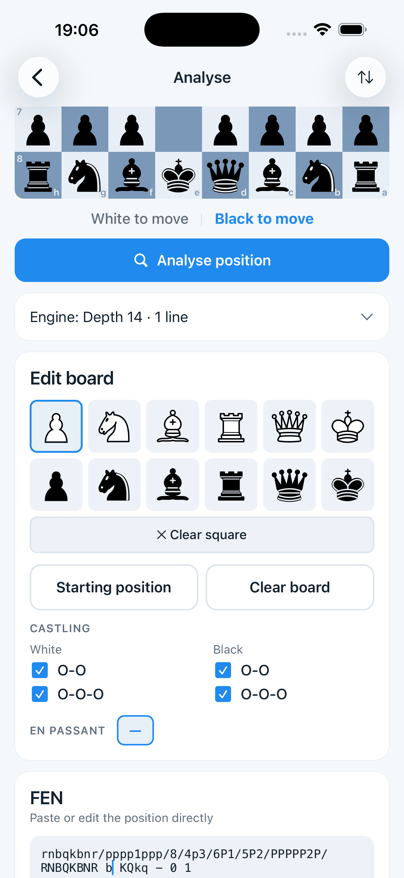Editing a chess position square by square in Chess Acuity.