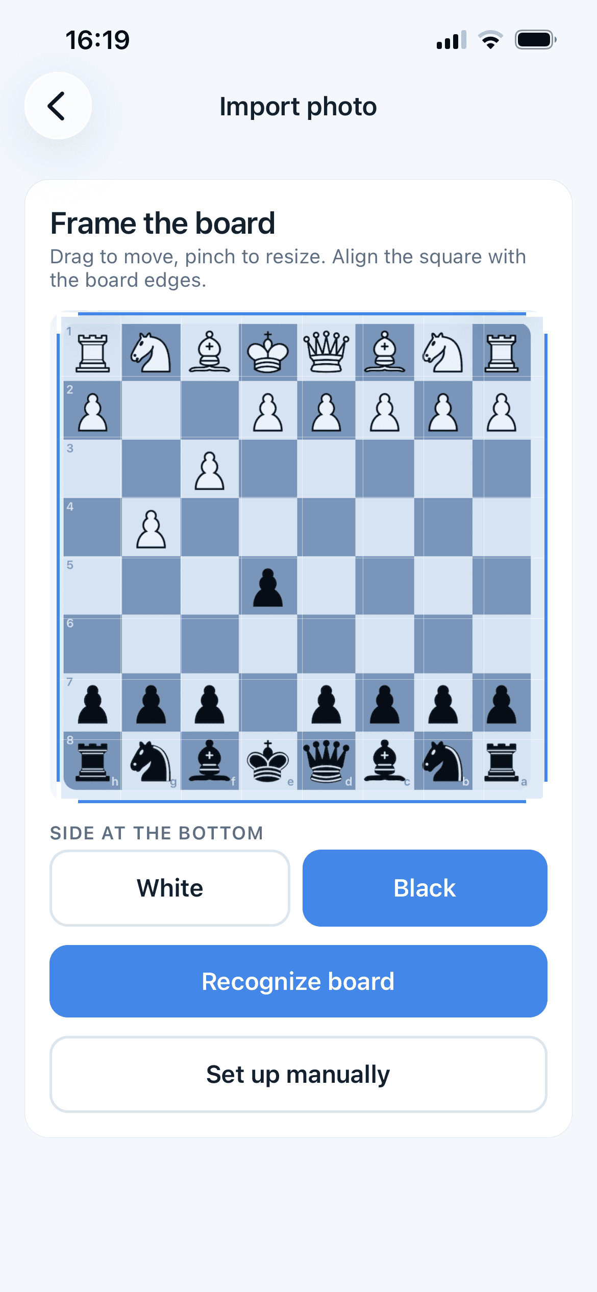 Recognizing a chess position from a photo of a physical board.